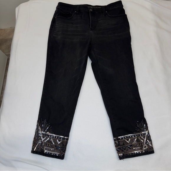 Chico's Denim - Chicos Embellished Bedazzled Aztec Black Jeans, Size 12P, So Slimming Girlfriend